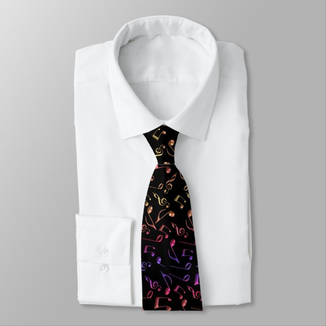 Gold Rose Pink Purple Black Music Notes Necktie (Tied)