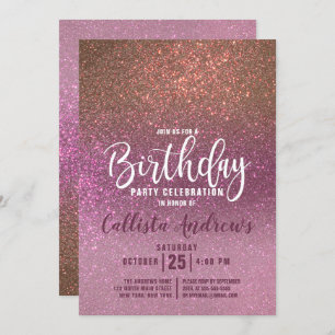 Gold Rose Pink Triple Glitter Ombre Birthday Invitation