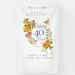 Gold Rose Ribbon 40th Birthday Banner