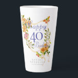 Gold Rose Ribbon 40th Birthday Latte Mug<br><div class="desc">Lovely and elegant rose with butterfly.  
Celebrate your special day with this lovely latte mug can also be a special personalized birthday gift to your bestise,  friend or family member.</div>
