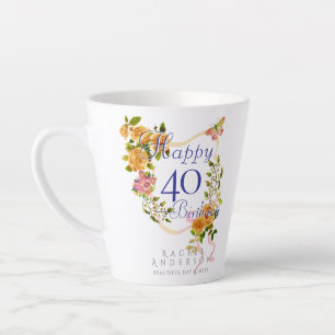Gold Rose Ribbon 40th Birthday Latte Mug