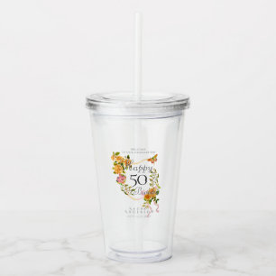 Gold Rose Ribbon 50th Birthday Acrylic Tumbler