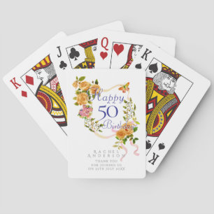 Gold Rose Ribbon 50th Birthday Playing Cards