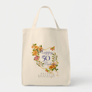 Gold Rose Ribbon 50th Birthday Tote Bag