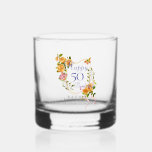 Gold Rose Ribbon 50th Birthday Whiskey Glass<br><div class="desc">Lovely and elegant rose with butterfly.</div>