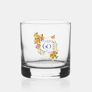 Gold Rose Ribbon 60th Birthday Whiskey Glass