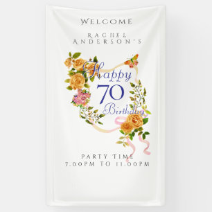 Gold Rose Ribbon 70th Birthday Banner