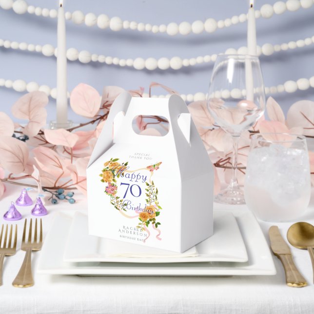 Gold Rose Ribbon 70th Birthday  Favour Box (Wedding)