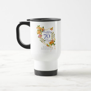 Gold Rose Ribbon 70th Birthday Travel Mug