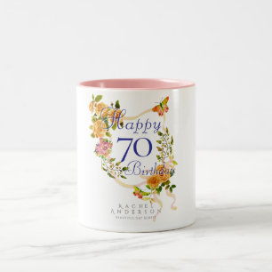 Gold Rose Ribbon 70th Birthday Two-Tone Coffee Mug