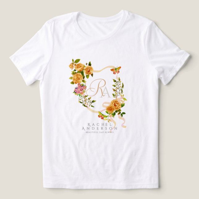 Gold Rose Ribbon Chic Monogram  Tri-Blend Shirt (Design Front)