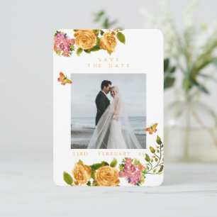 Gold Rose Ribbon Monogram Photo Wedding Save The Date