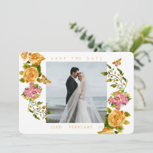 Gold Rose Ribbon Monogram Photo Wedding Save The Date