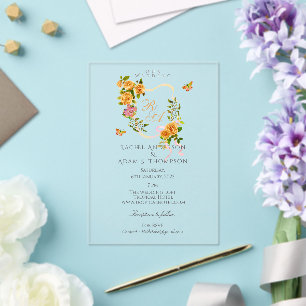 Gold Rose Ribbon Monogram Wedding  Invitation