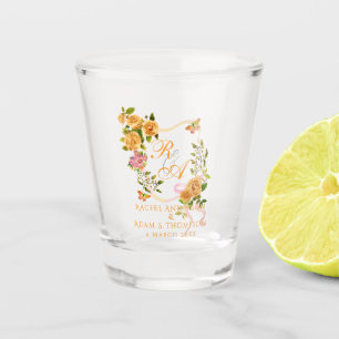 Gold Rose Ribbon Monogram Wedding Shot Glass