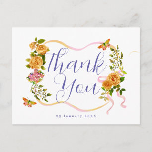 Gold Rose Ribbon Thank You Postcard