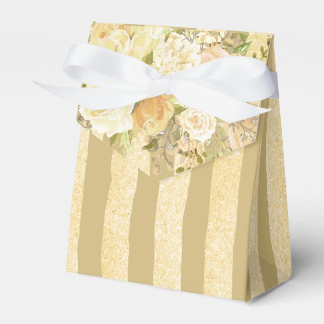 Gold Rose Stripe Floral Favour Box (Front Side)