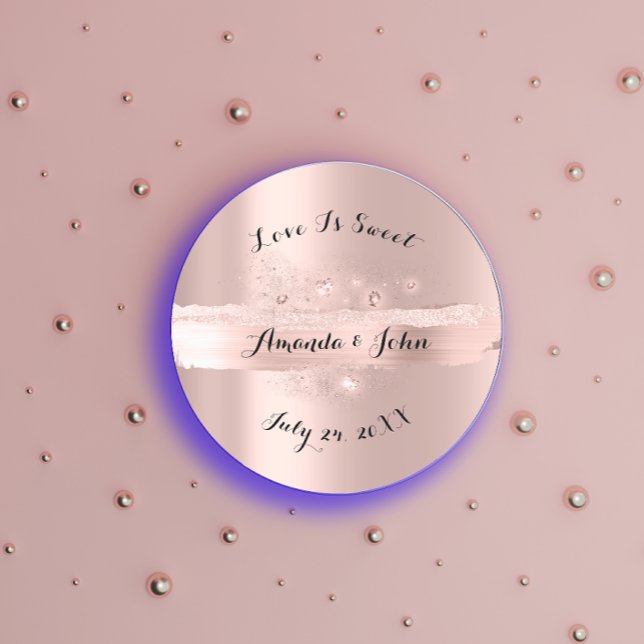 Gold Rose Strokes  Save the Date Love is Sweet Classic Round Sticker (Gold Rose Strokes Save the Date Love is Sweet Classic Round Sticker)