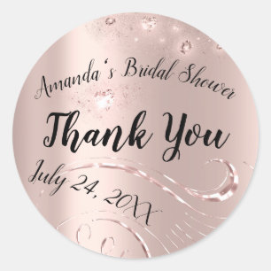 Gold Rose Strokes  Thank You Sweet Bridal Shower Classic Round Sticker