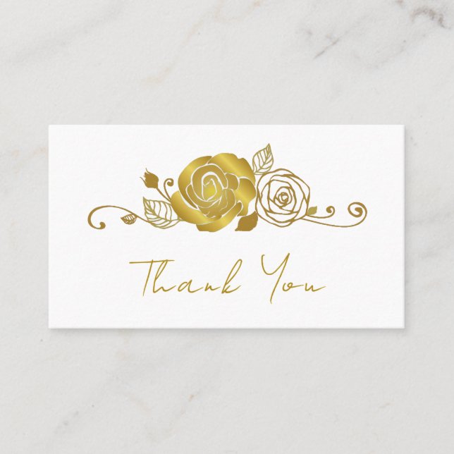 Gold Rose Swirls Leaves Wedding Thank You Place Card (Front)