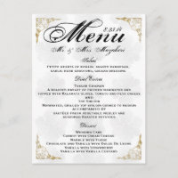 Gold Rose Wedding Dinner Menu Thank you Note