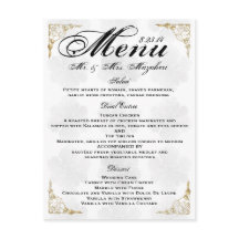 Gold Rose Wedding Dinner Menu Thank you Note