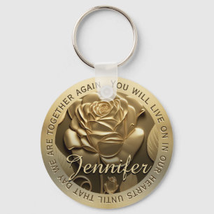 Gold Rose with Name Memorial Key Ring