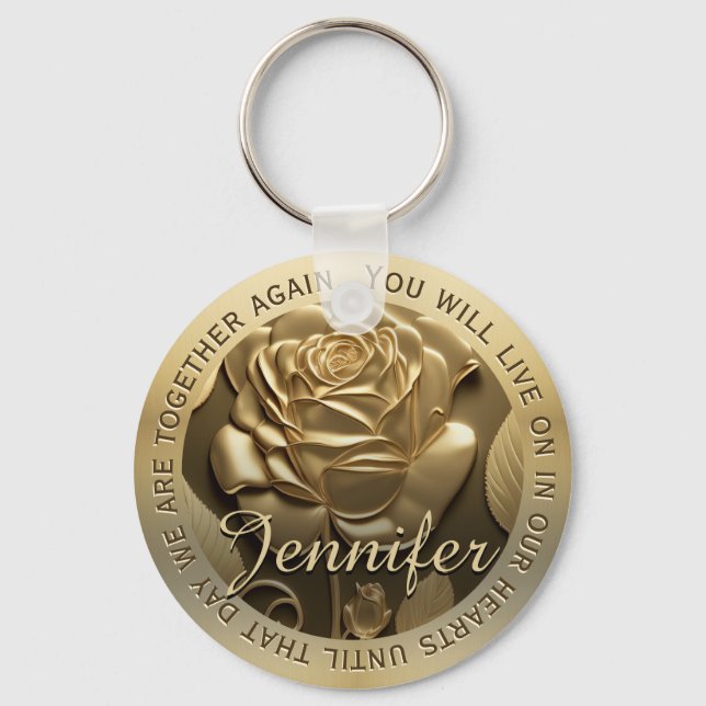 Gold Rose with Name Memorial Key Ring (Front)