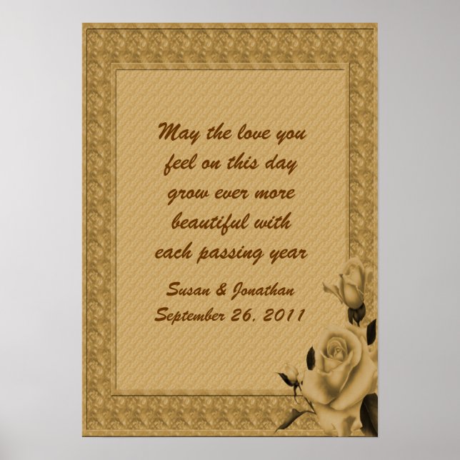 Gold Rosebuds Floral Customisable Wedding Poster (Front)