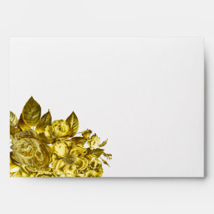 Gold roses and black marble wedding envelope