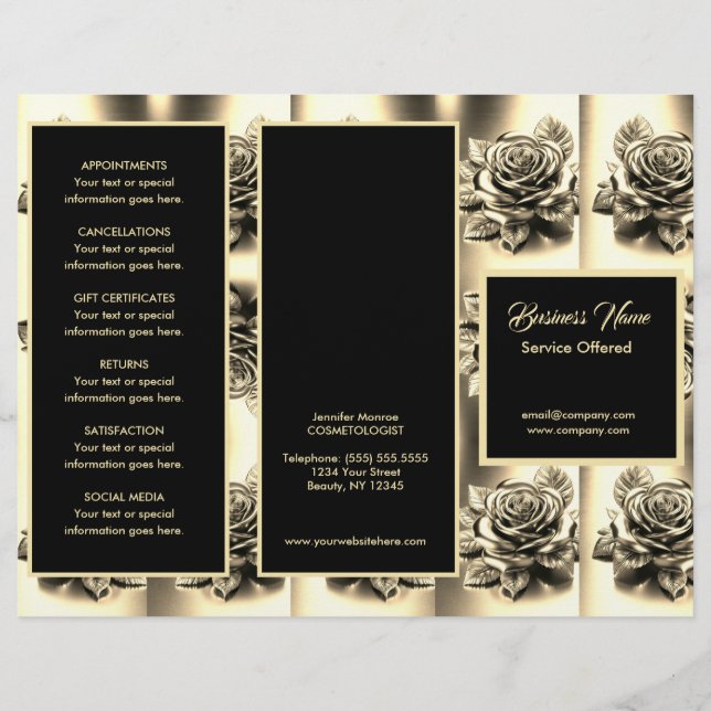 Gold Roses and Black  Menu & Pricing (Front)