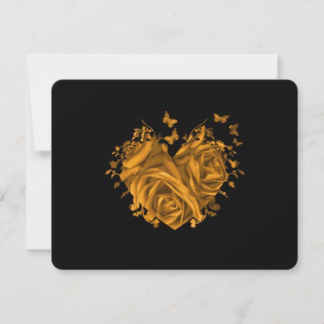 Gold Roses and Hearts Wedding RSVP (Front)