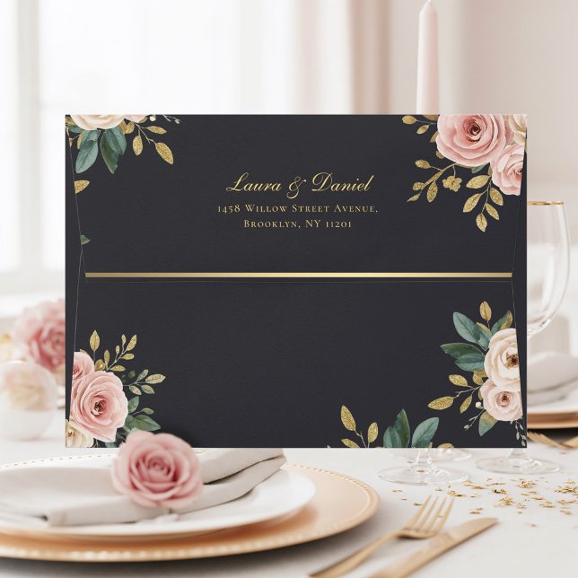 Gold Roses Dark Elegant Wedding Envelope (Creator Uploaded)