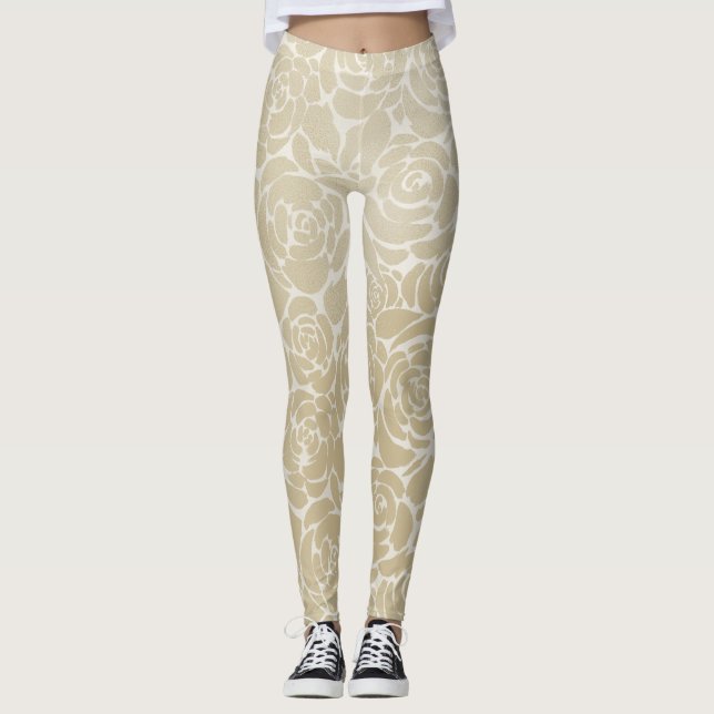Gold Roses Elegant Leggings (Front)