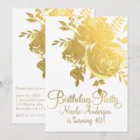 Gold Roses Faux Foil Elegant Floral Birthday Party