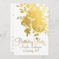 Gold Roses Faux Foil Elegant Floral Birthday Party