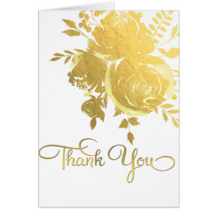 Gold Roses Faux Foil Elegant Floral Thank You