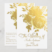 Gold Roses Faux Foil Elegant Modern Floral Wedding