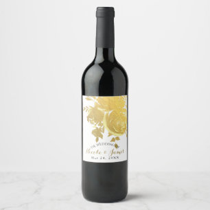 Gold Roses Faux Foil Elegant Modern Floral Wine Label