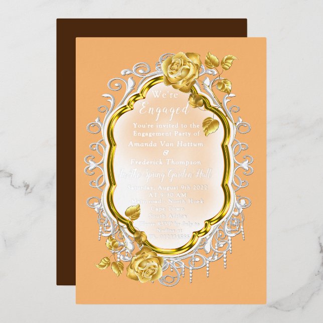Gold Roses on a Gold frame with White Lace. Foil I (Front/Back)