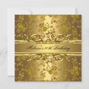Gold Roses On Gold 40th Birthday Party Invitation