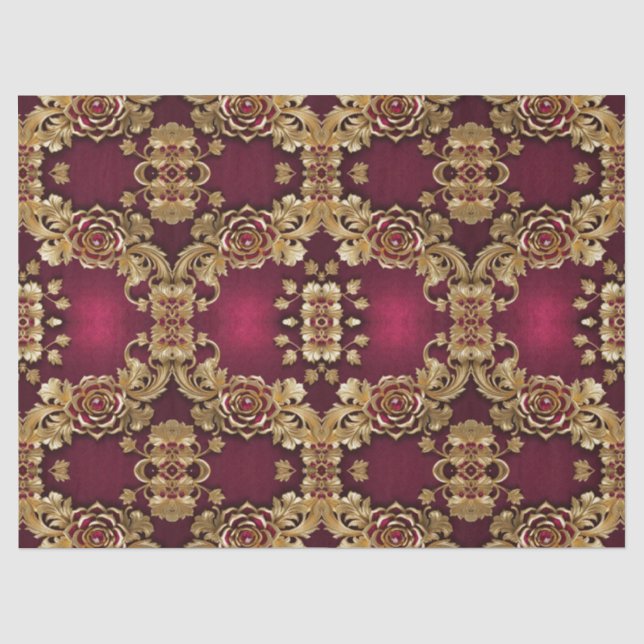 Gold Roses On Ruby  Decoupage Tissue  Paper (Front)