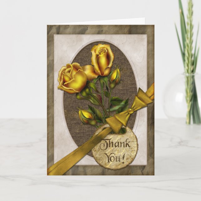 Gold Roses Thank You Card (Front)