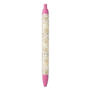 Gold Roses with Pink Black Ink Pen