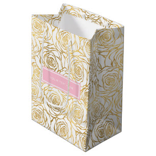 Gold Roses with Pink Medium Gift Bag