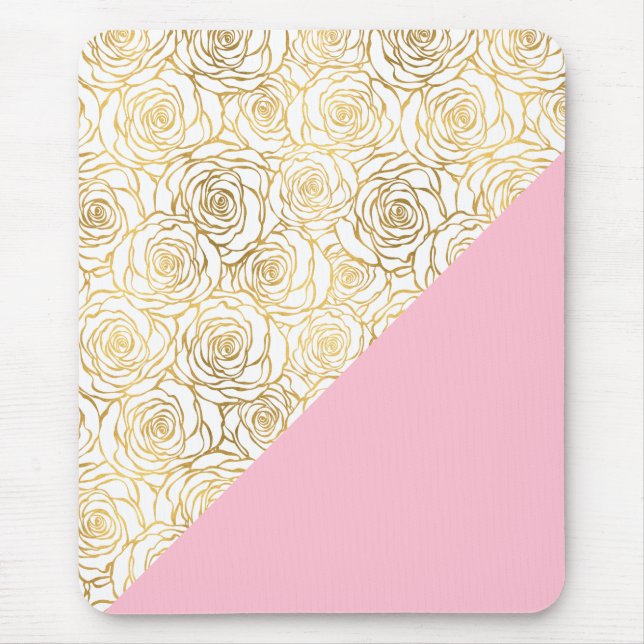 Gold Roses with Pink Mouse Pad (Front)