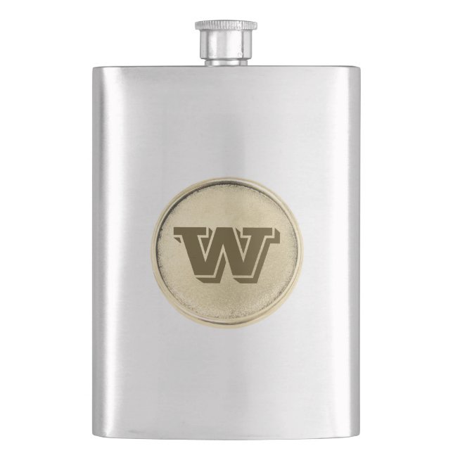Gold Round Western Monogram Flask (Front)