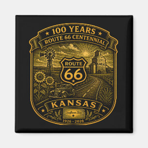 Gold Route 66 Kansas Centennial 100 Years Magnet
