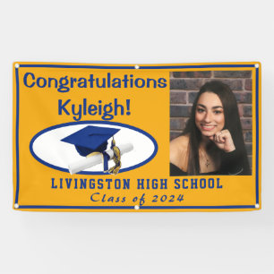 Gold & Royal Blue Accent Vinyl Graduation Photo Banner