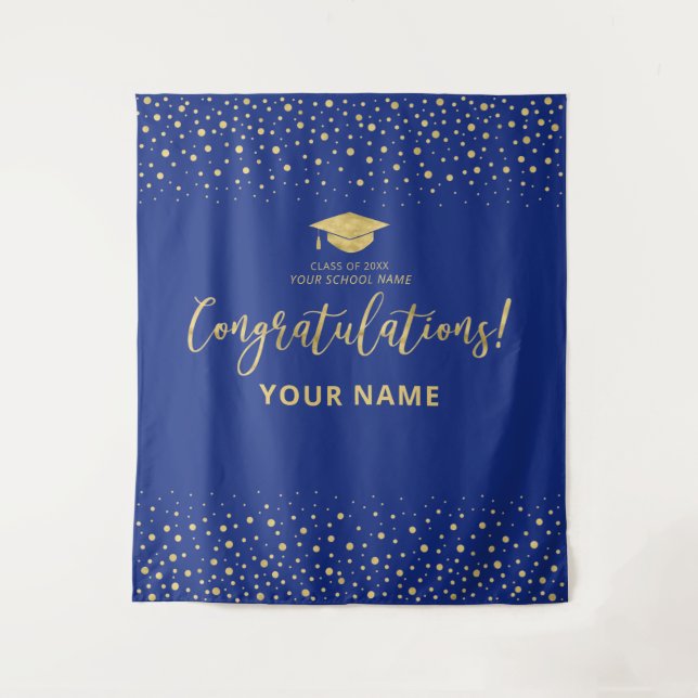 Gold & Royal Blue Congratulation Graduation Tapestry (Front)